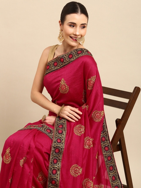 

Anouk Fuchsia & Golden Ethnic Embroidered Bhagalpuri Saree