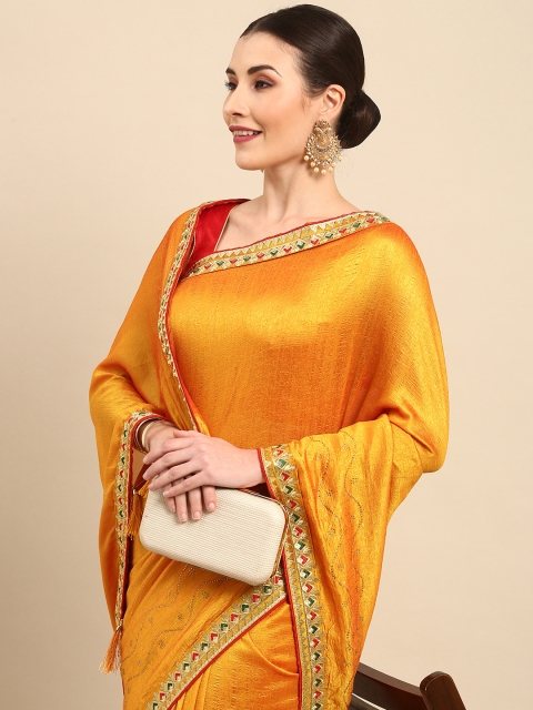 

Anouk Mustard Yellow Solid Bhagalpuri Saree