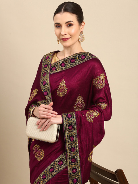 

Anouk Maroon & Golden Ethnic Embroidered Bhagalpuri Saree