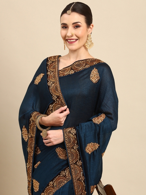 

Anouk Teal Blue & Golden Ethnic Embroidered Bhagalpuri Saree