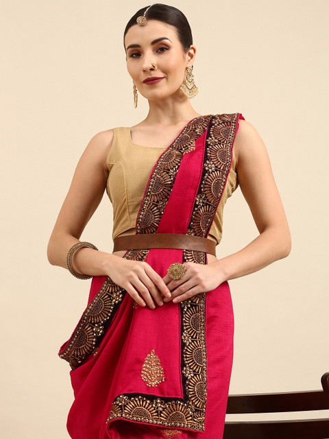 

Anouk Pink & Golden Ethnic Embroidered Bhagalpuri Saree
