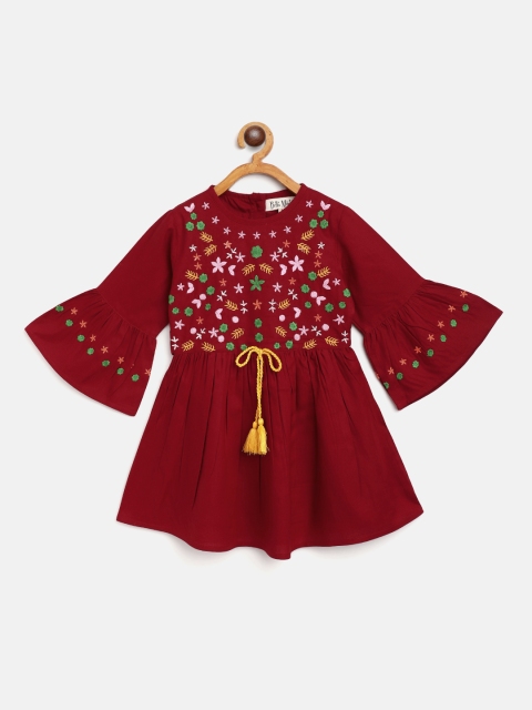 

Bella Moda Maroon Floral Embroidered Pure Cotton A-Line Dress