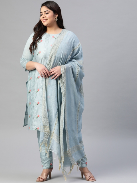 

Aarika Women Blue Floral Pure Cotton Kurta with Palazzos & With Dupatta