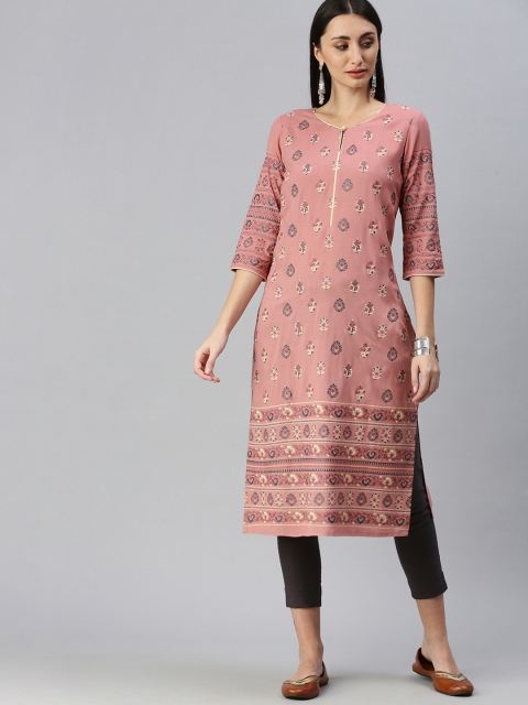 

ETIQUETTE Women Pink & Beige Ethnic Motifs Printed Kurta
