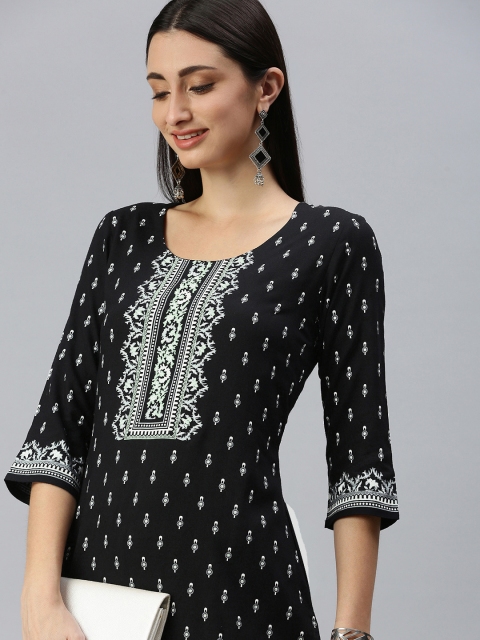 

ETIQUETTE Women Black & White Ethnic Motifs Printed Kurta