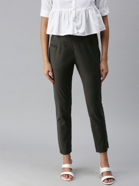 

ETIQUETTE Women Charcoal Solid Smart Casual Trousers