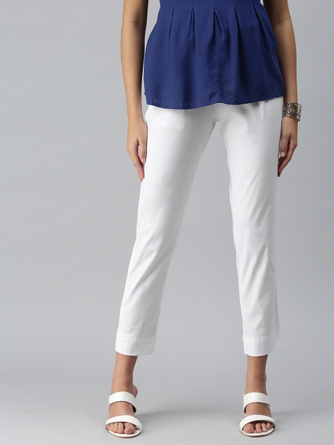 

ETIQUETTE Women White Solid Smart Casual Trousers