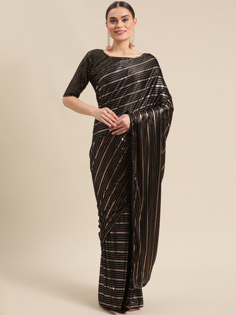 

Fab Dadu Black Striped Pure Silk Saree