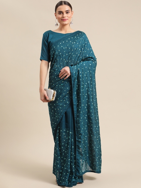

Fab Dadu Blue Woven Design Sequinned Silk Cotton Saree