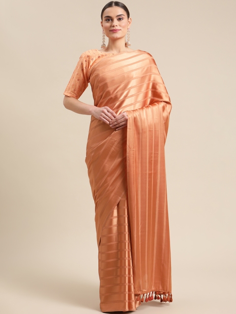 

Fab Dadu Orange Striped Pure Silk Saree