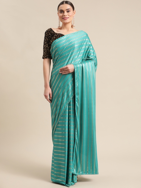 

Fab Dadu Sea Green Striped Art Silk Saree