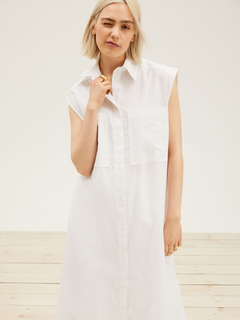 

H&M Women White Sleeveless Shirt Dress