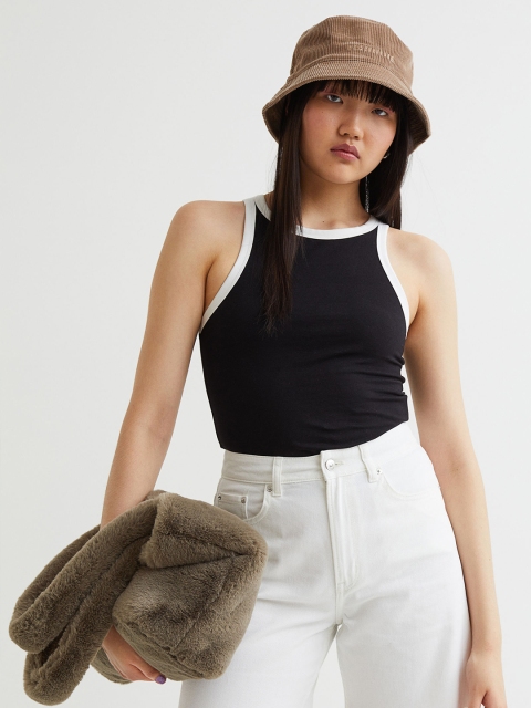 

H&M Women Black Solid Cotton Vest Top