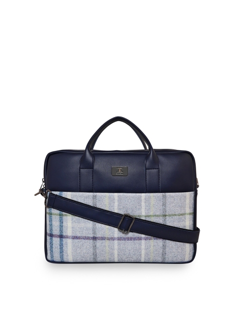 

ESBEDA Men Blue & White Checked PU Laptop Bag