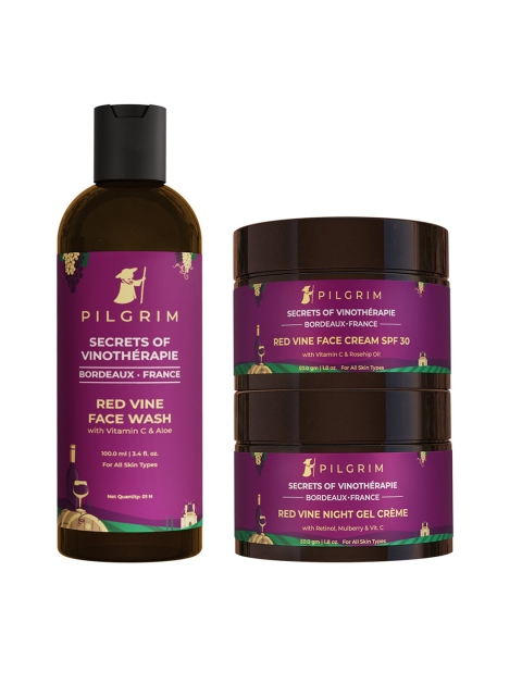

Pilgrim Red Vine AM PM Face Care Kit for Anti Ageing, Skin Brightening, Purple