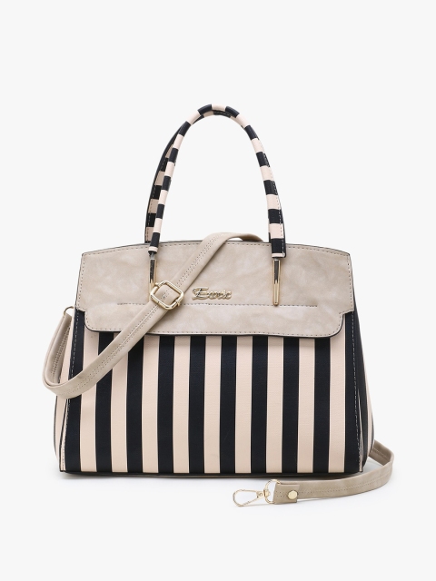 

Exotic Cream-Coloured & Black Striped PU Bowling Handheld Bag