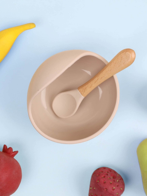 KICKS & CRAWL Kids Cream Silicone Feeding Bowl & Spoon Set