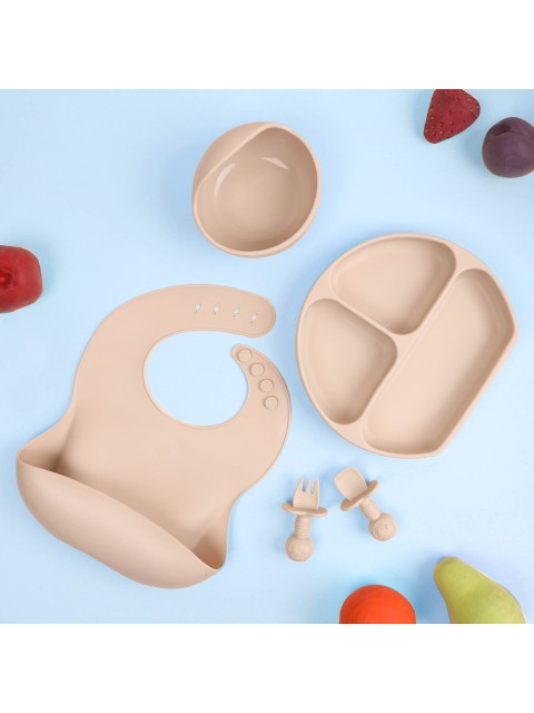 

KICKS & CRAWL Kids Cream Coloured Silicone Mealtime Set