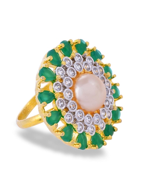 

Tistabene Women Green & White Stone Studded Contemporary Modern Cocktail Ring