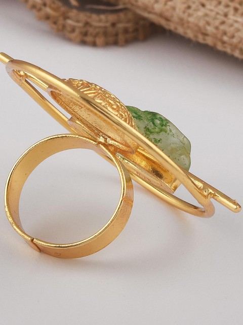

Tistabene Gold-Plated & Green Stone Studded Cocktail Ring