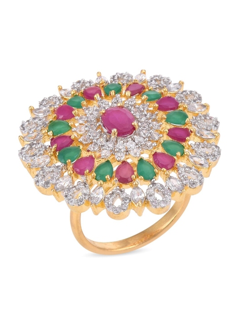 

Tistabene Multicolored Gold-Plated Designer Floral Multi Stones Cocktail Ring