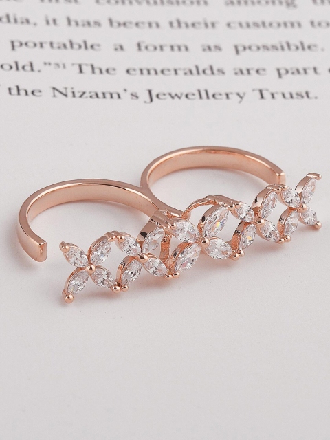 

Tistabene White & Rose Gold-Plated Two Finger Rings
