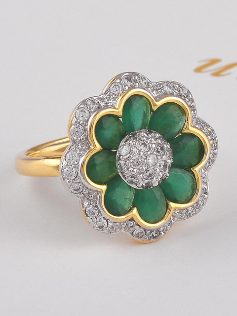 

Tistabene Green & Gold Toned Floral Shaped Ring
