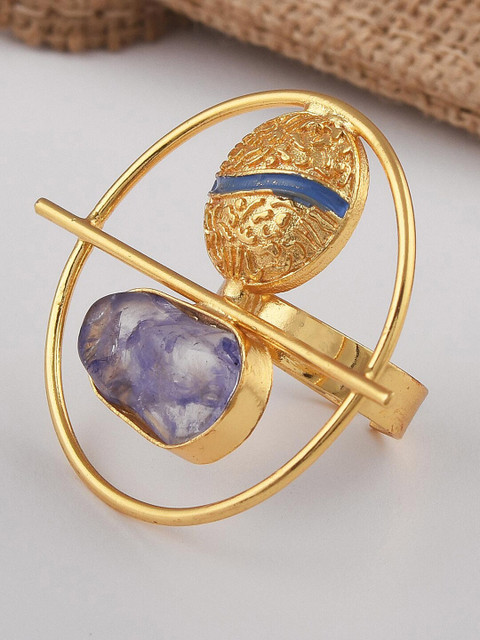 

Tistabene Gold-Plated & Blue Stone Studded Cocktail Ring