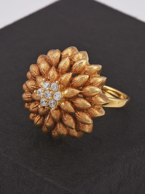 

Tistabene Gold-Plated & White Stone Studded Floral Designer Cocktail Finger Ring