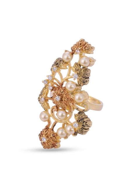 

Tistabene Women Gold-Plated Floral Pearls & Stone Studded Ring