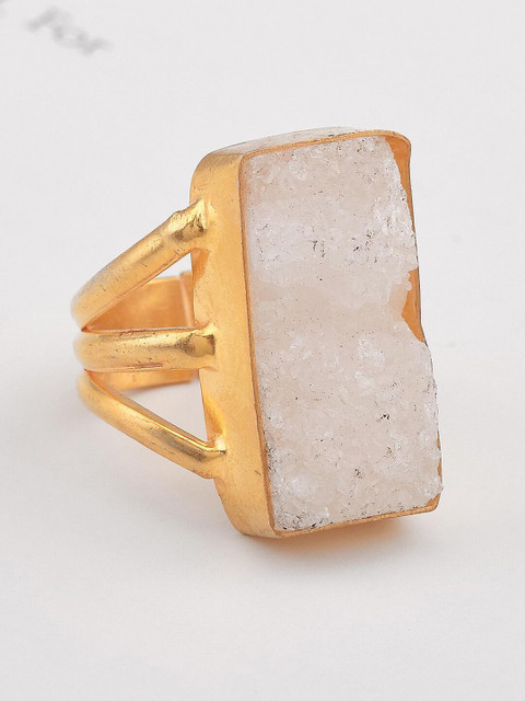 

Tistabene Gold Toned Contemporary Western White Raw Stone Rectangle Fashion Ring