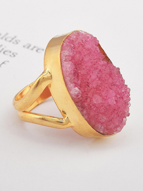 

Tistabene Gold-Plated & Pink Comtemporary Raw Oval Stone Cocktail Ring