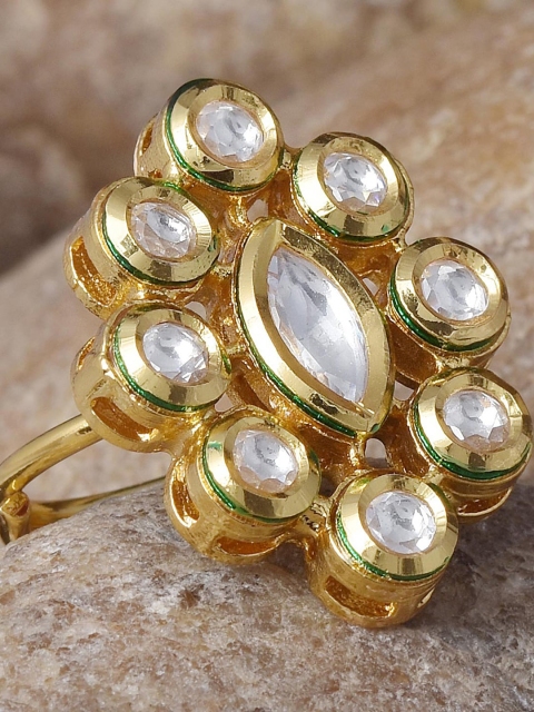 

Tistabene Gold-Plated & White Kundan Studded Meena Ring
