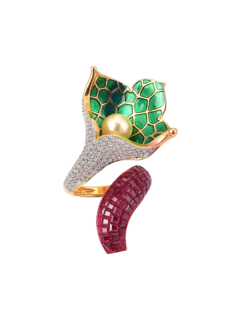 

Tistabene Red & Gold-Toned Contemporary Designer Floral Enameled Cocktail Ring