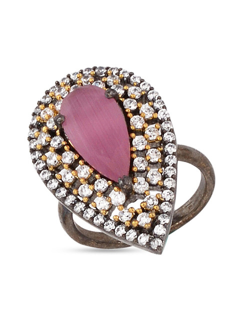 

Tistabene Women Rhodium-Plated Pink Stone Studded Finger Ring