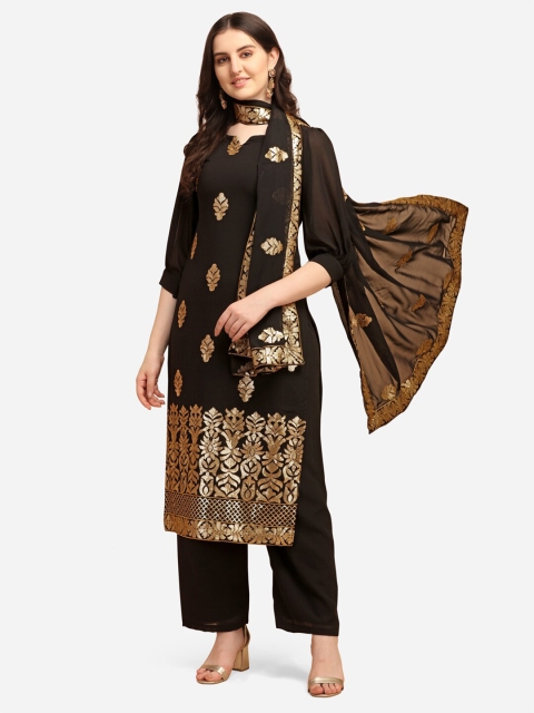 

JATRIQQ Black Sequinned Semi-Stitched Dress Material