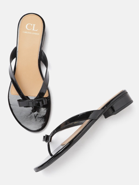 

Carlton London Women Black Solid Open Toe Flats with Bows & Glossy Finish