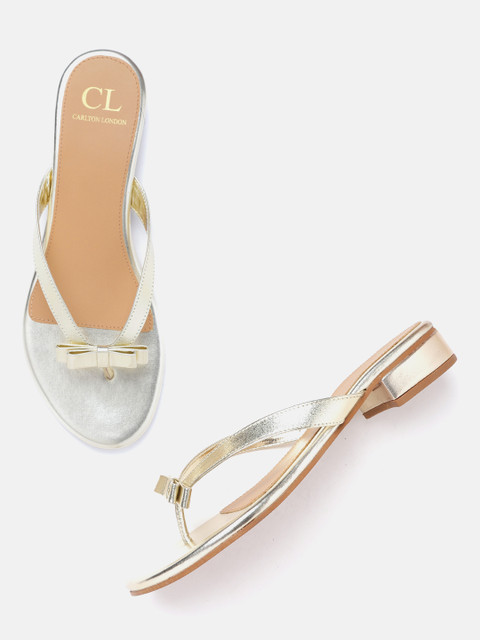 

Carlton London Women Muted Gold-Toned Solid Open Toe Flats with Bows