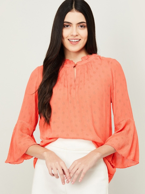 

Fame Forever by Lifestyle Coral Mandarin Collar Top
