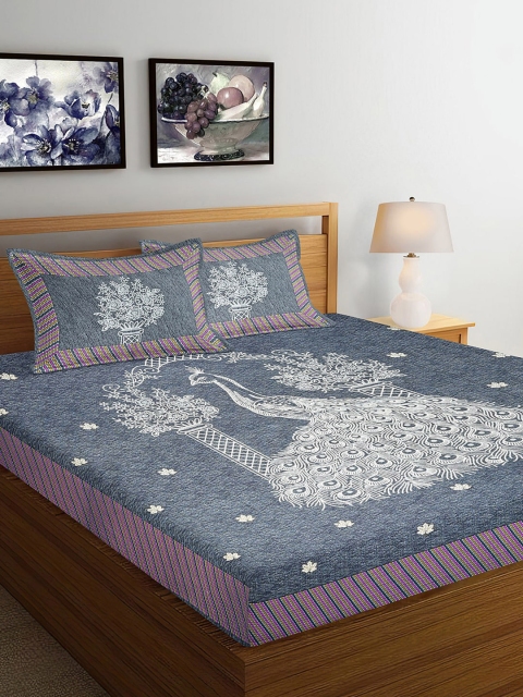 

Ispace Blue & White Ethnic Motifs 120 TC Cotton King Bedsheet with 2 Pillow Covers