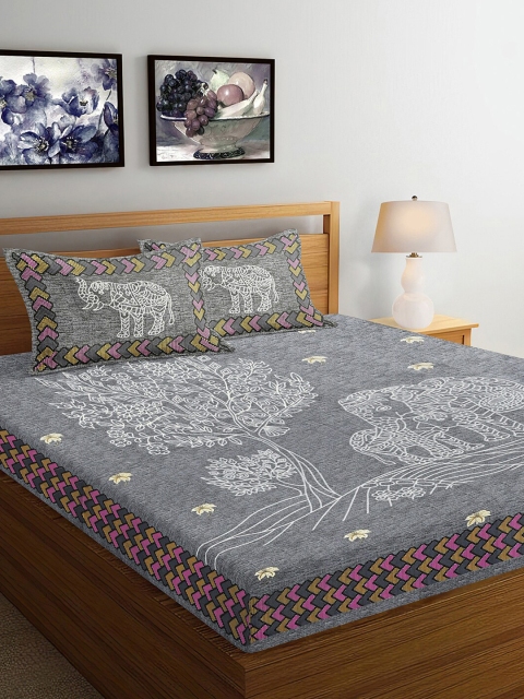 

Ispace Grey AROMA 120 TC Cotton Jaipuri King Bedsheet With 2 Pillow Covers