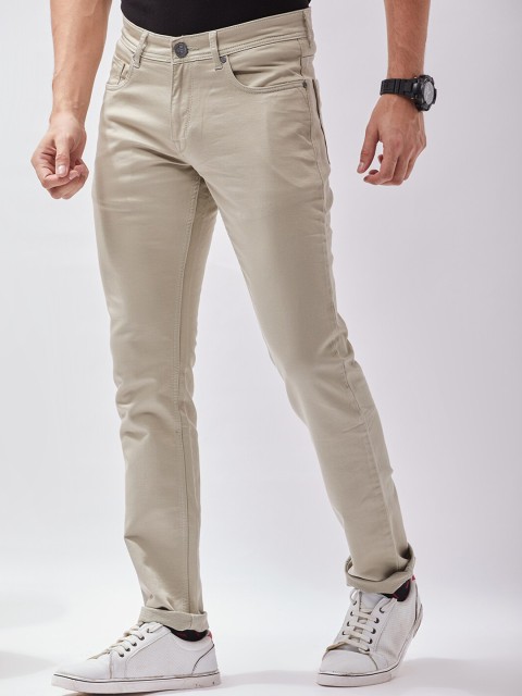

Oxemberg Men Cream Solid Slim Fit Lean Slash Knee Jeans