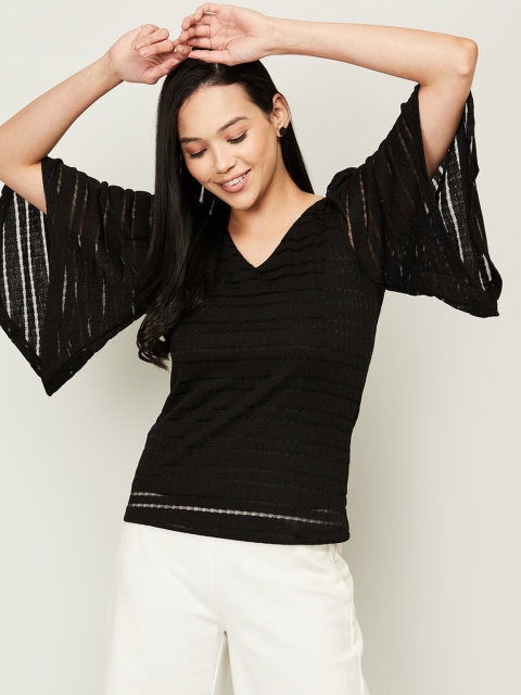 

CODE by Lifestyle Women Black Striped Regular Top