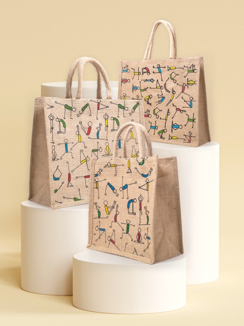 

Golden Peacock Set of 3 Brown Printed Eco-Friendly Shopper Tote Bags