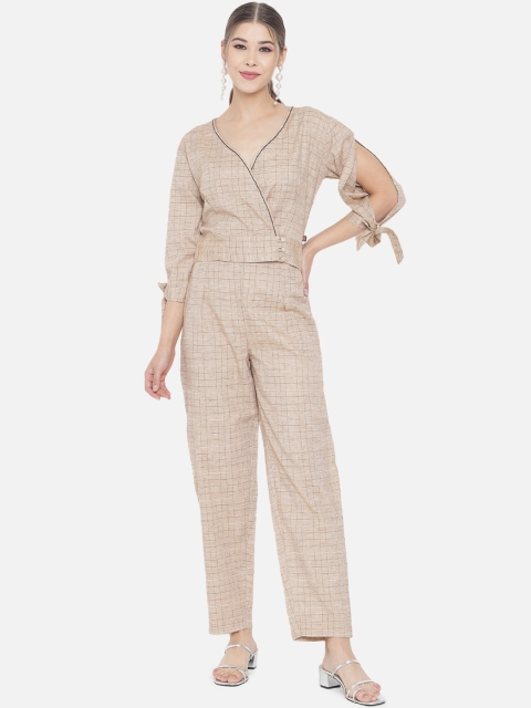 

RAISIN Women Beige Checked Crop Top With Pant