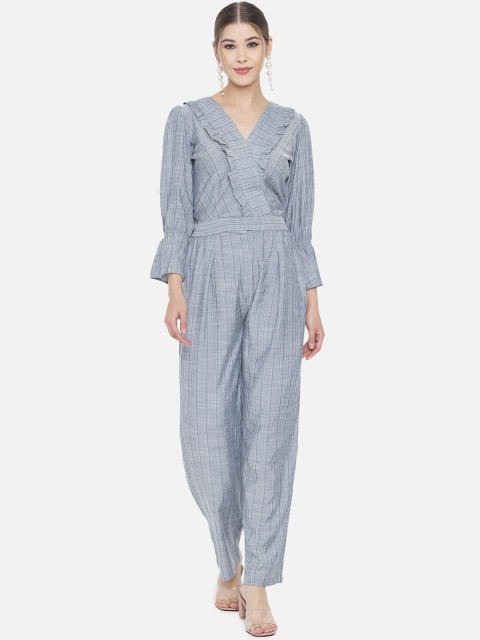 

RAISIN Blue Woven Viscose Rayon Straight Crop Top With Pants