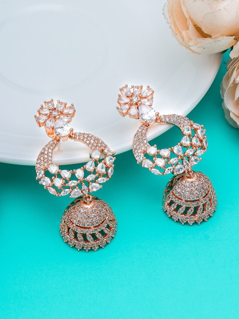 

aadita Rose Gold Dome Shaped Jhumkas Earrings