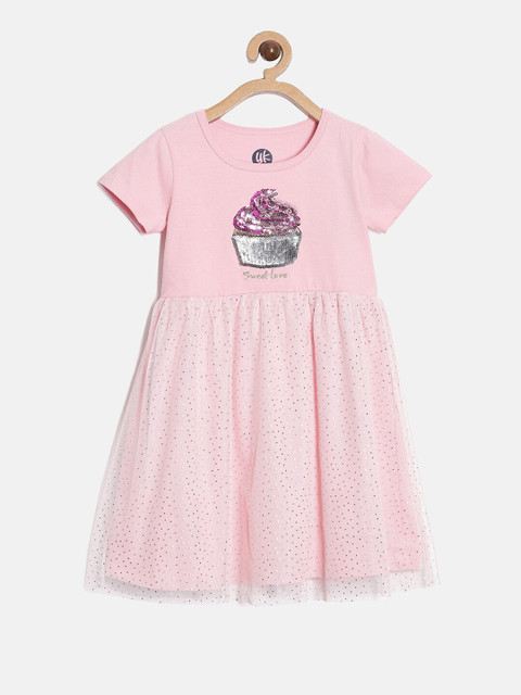 

YK Pink Embellished Mermaid Sequin Fit & Flared Dress