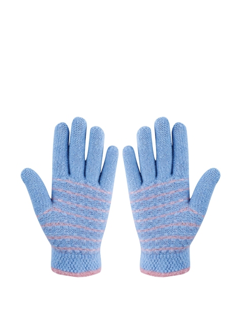 

LOOM LEGACY Women Blue & Pink Striped Acrylic Gloves