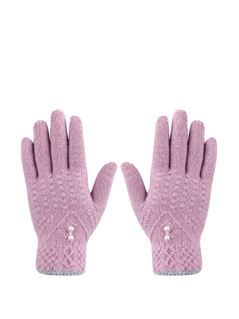 

LOOM LEGACY Women Pink Patterned Acrylic Wool Hand Gloves